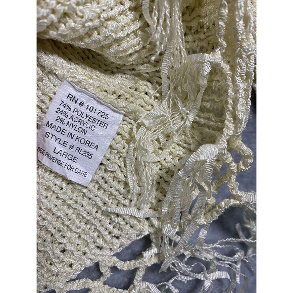 Marco G Sweater Womens Large Beige Fringe Macrame Mock Turtleneck Pullover Boho - Picture 7 of 16